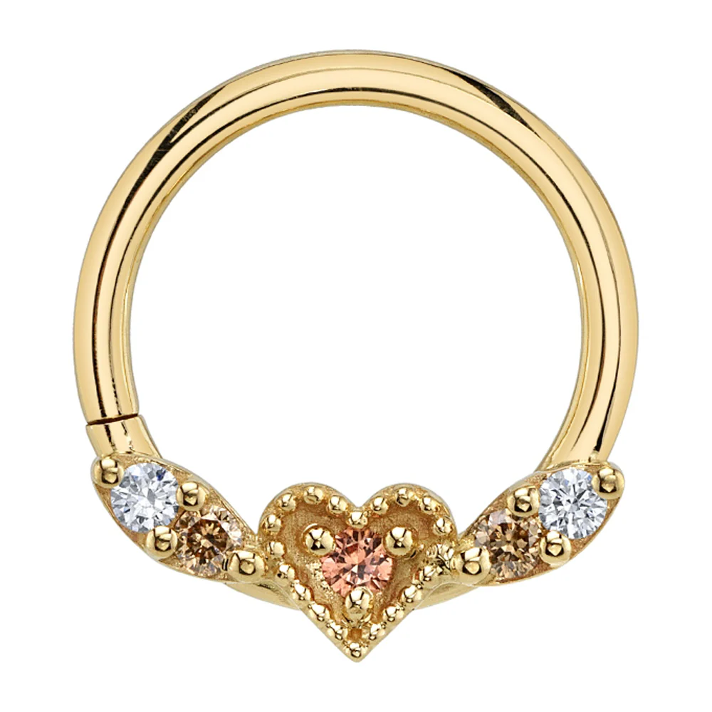 "Flying Heart" Seam Ring in Gold & Platinum with Champagne Sapphire, Champagne Diamond & White Diamonds - Image 2