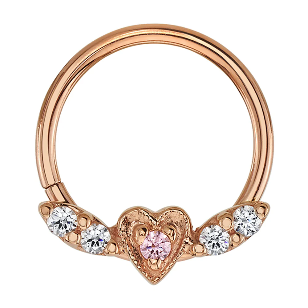 "Flying Heart" Seam Ring in Gold with Pink CZ & White CZ's - Image 2