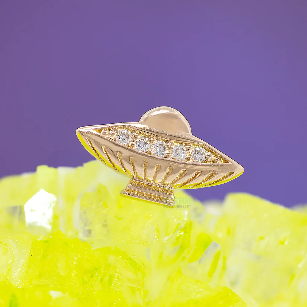 Flying Saucer Threaded End in Gold & Platinum with DIAMONDS - Image 2