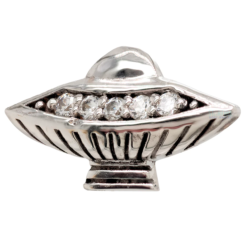 Flying Saucer Threaded End in Gold & Platinum with White CZ's