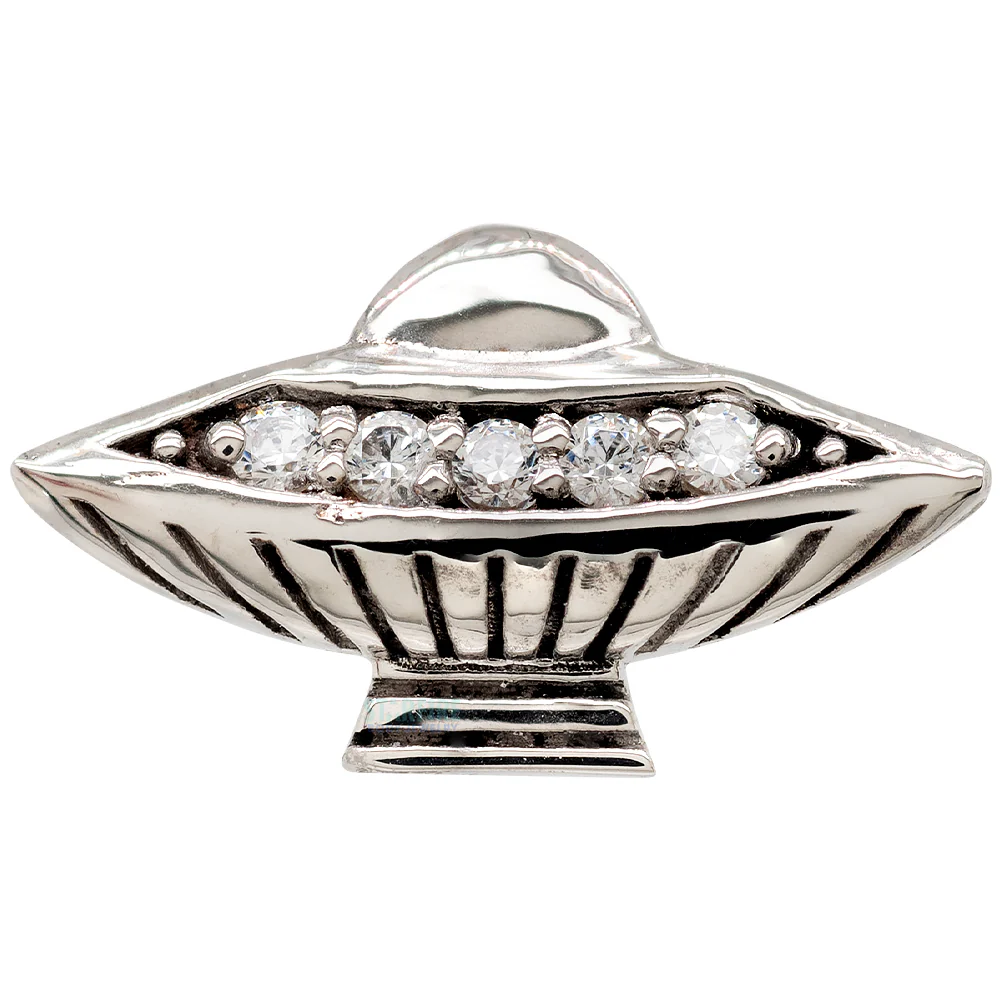 Flying Saucer Threaded End in Gold & Platinum with White CZ's - Image 3