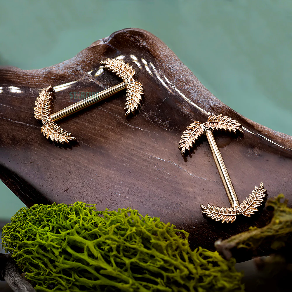 Forward Facing "Fern Bell" Nipple Barbells in Gold - Image 2