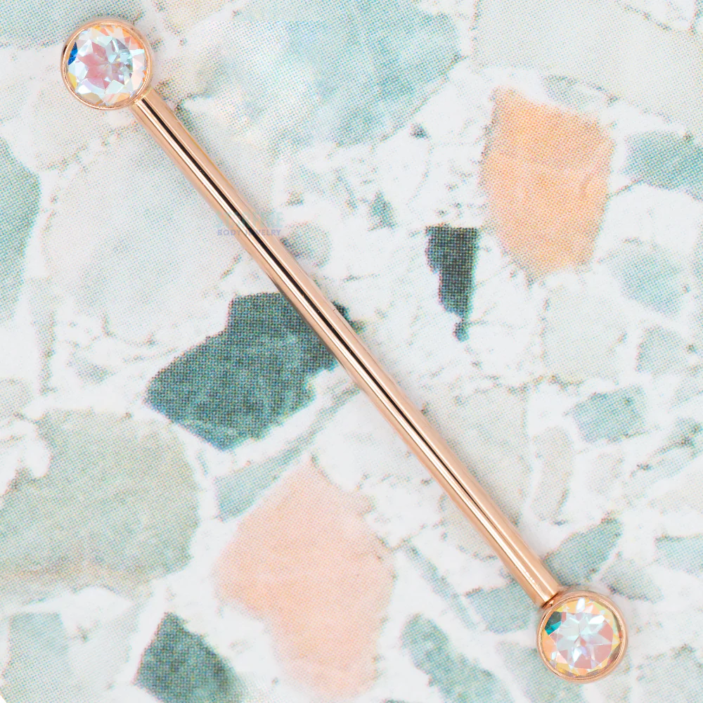 Forward Facing Industrial Barbell in Gold & Platinum with Mercury Mist Topaz' - Image 2