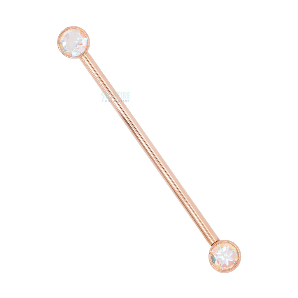 Forward Facing Industrial Barbell in Gold & Platinum with Mercury Mist Topaz' - Image 3