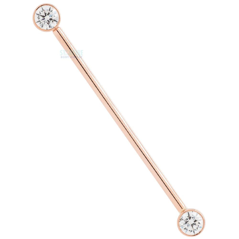 Forward Facing Industrial Barbell in Gold & Platinum with White CZ's