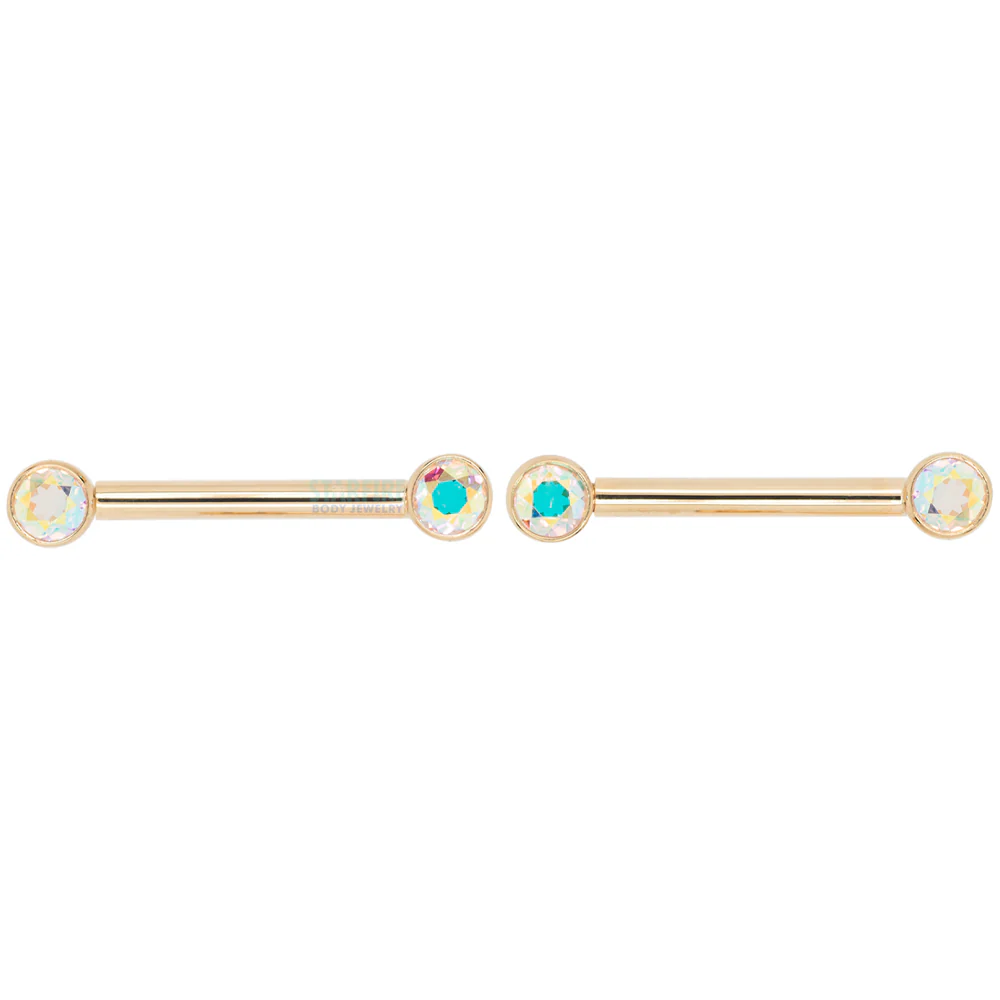Forward Facing Nipple Barbells in Gold with Mercury Mist Topaz' - Image 3
