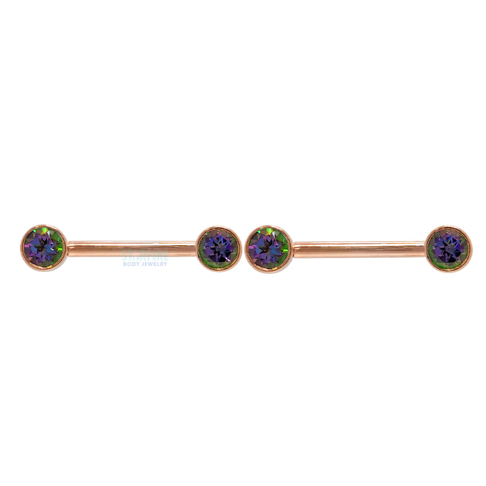 Forward Facing Nipple Barbells in Gold with Mystic Topaz - Image 3