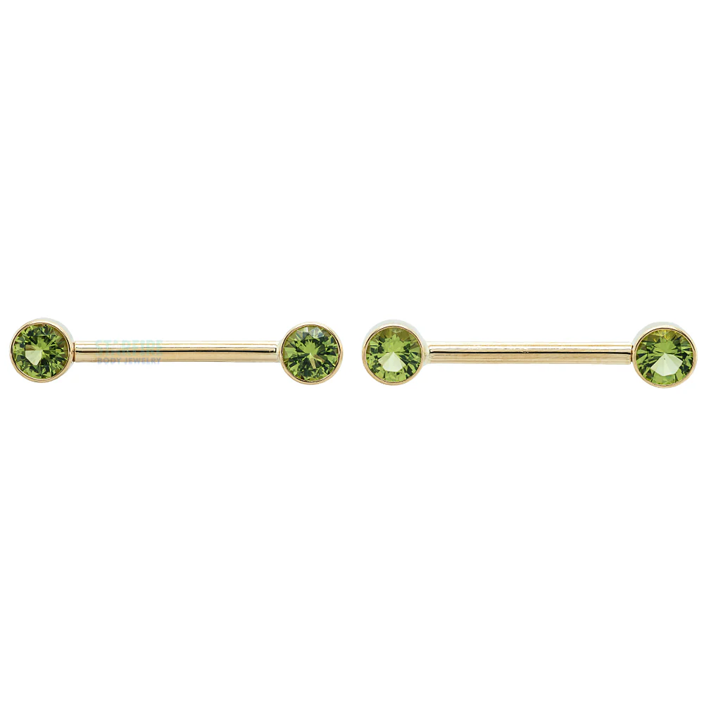 Forward Facing Nipple Barbells in Gold with Peridot - Image 3