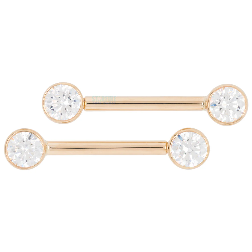Forward Facing Nipple Barbells in Gold with White CZ's - Image 3