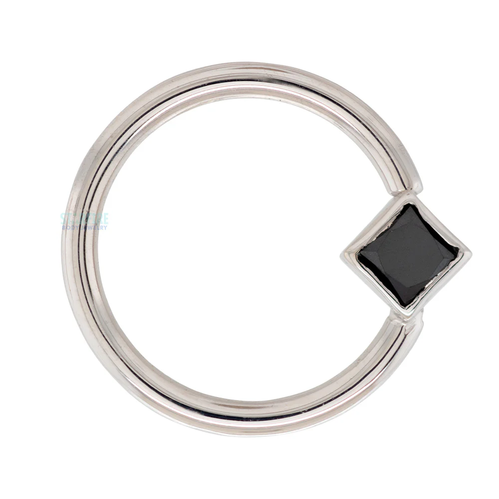 Forward Facing Princess Fixed Bezel Seam Ring (FBR) in Gold with Black Diamond - Image 2