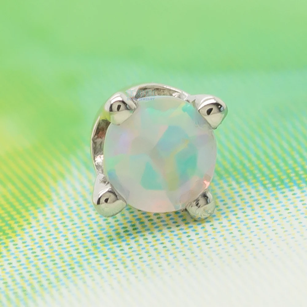 Four Prong Threaded End Faceted White Opal in Gold & Platinum - Image 2