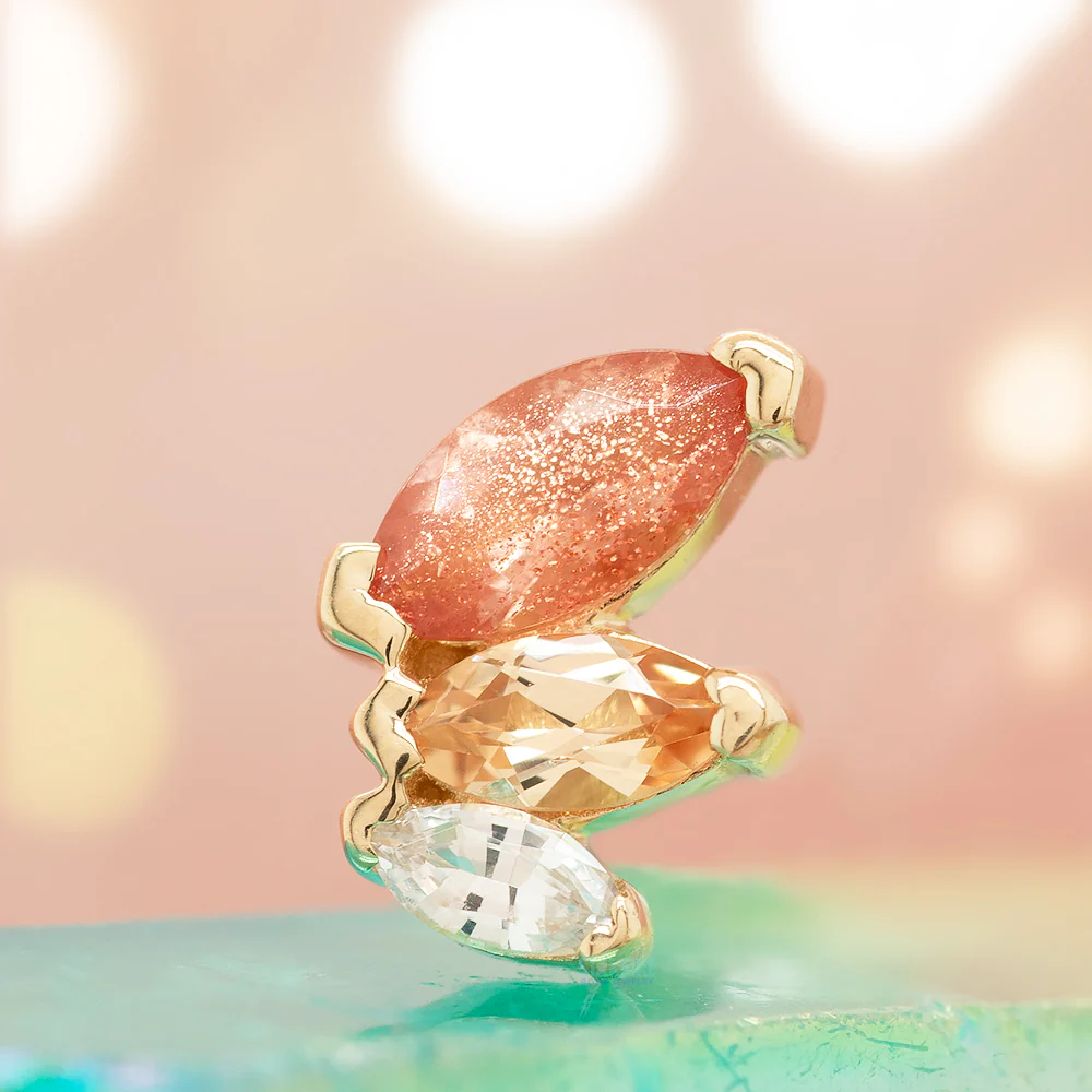 "French Kiss" Standard Threaded End in Gold & Platinum with Oregon Sunstone, Champagne Sapphire & White Sapphire