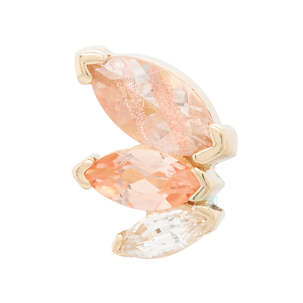 "French Kiss" Standard Threaded End in Gold & Platinum with Oregon Sunstone, Champagne Sapphire & White Sapphire - Image 2