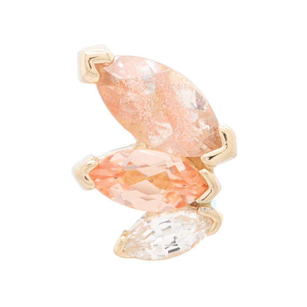 "French Kiss" Standard Threaded End in Gold & Platinum with Oregon Sunstone, Champagne Sapphire & White Sapphire - Image 3