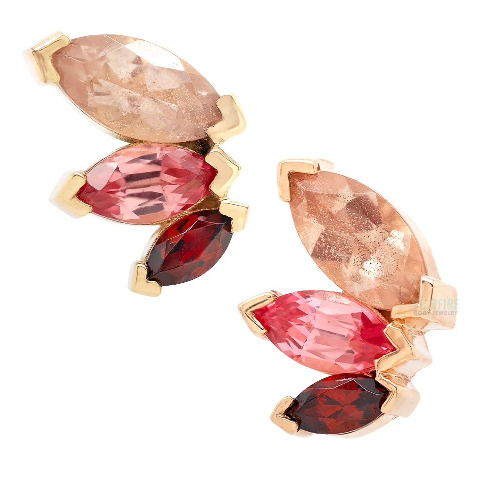"French Kiss" Threaded End in Gold with Oregon Sunstone, Padparadscha Sapphire & Garnet - Image 2
