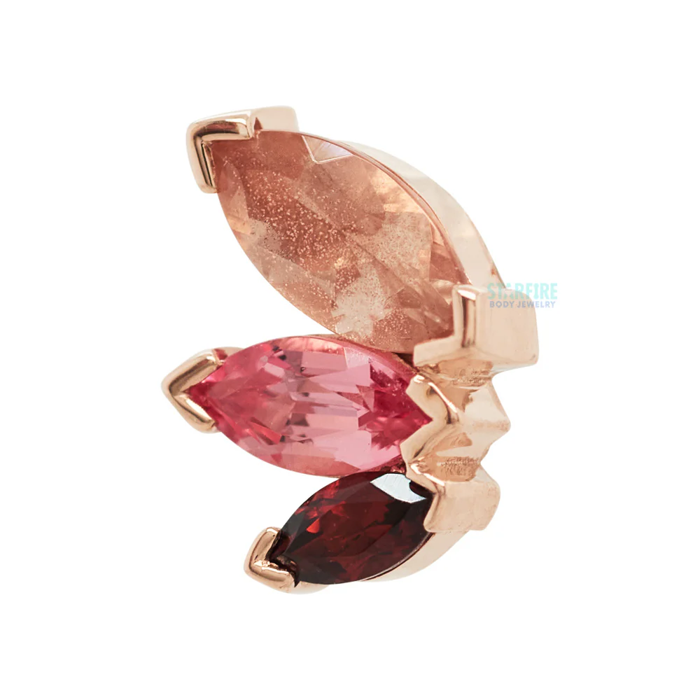 "French Kiss" Threaded End in Gold with Oregon Sunstone, Padparadscha Sapphire & Garnet - Image 3