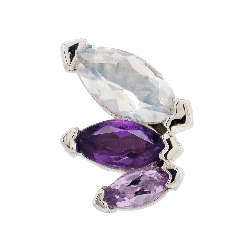 "French Kiss" Threaded End in Gold with Rainbow Moonstone, Amethyst & Light Amethyst - Image 3