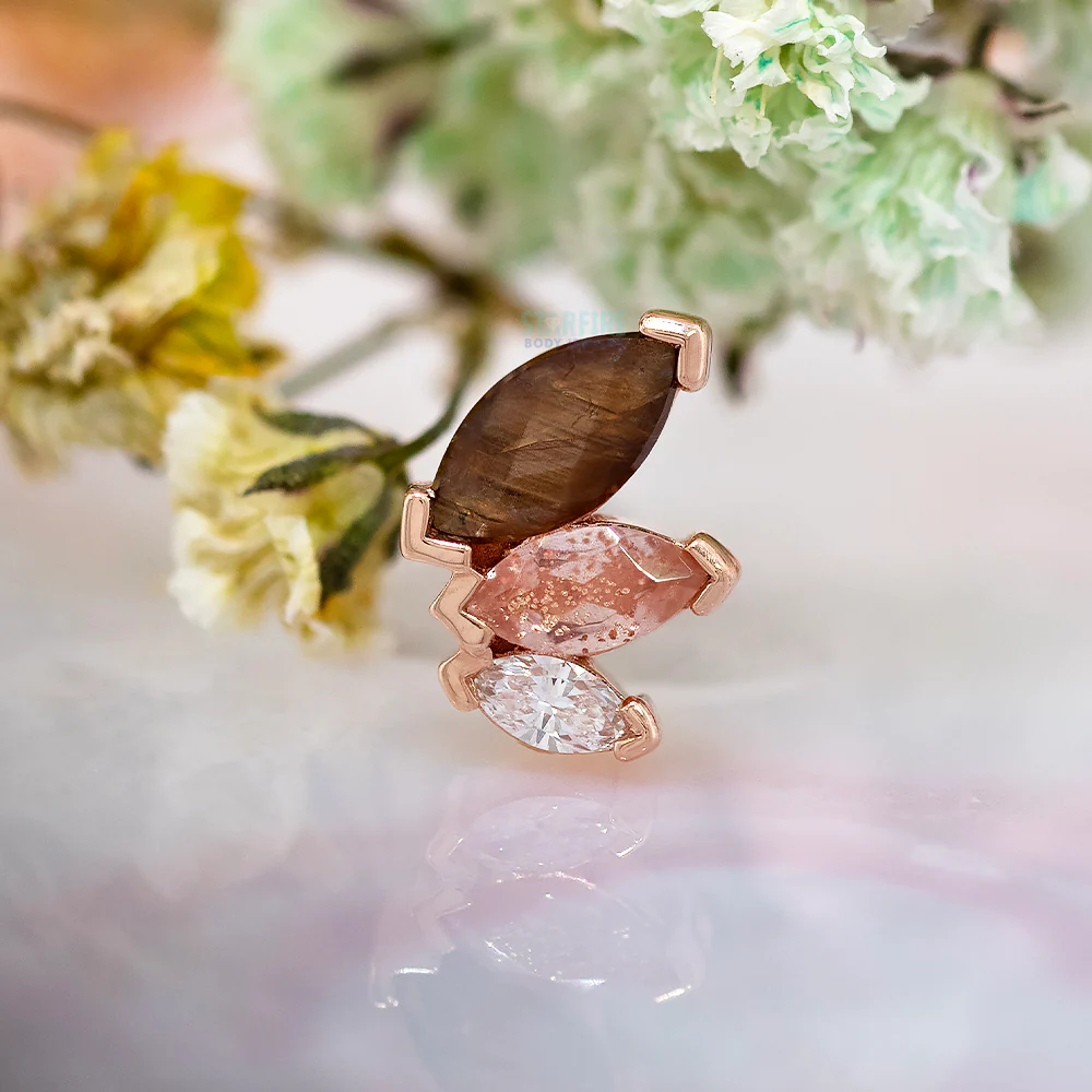 "French Kiss" Threaded End in Gold with Zawadi Sapphire, Oregon Sunstone & DIAMOND - Image 2