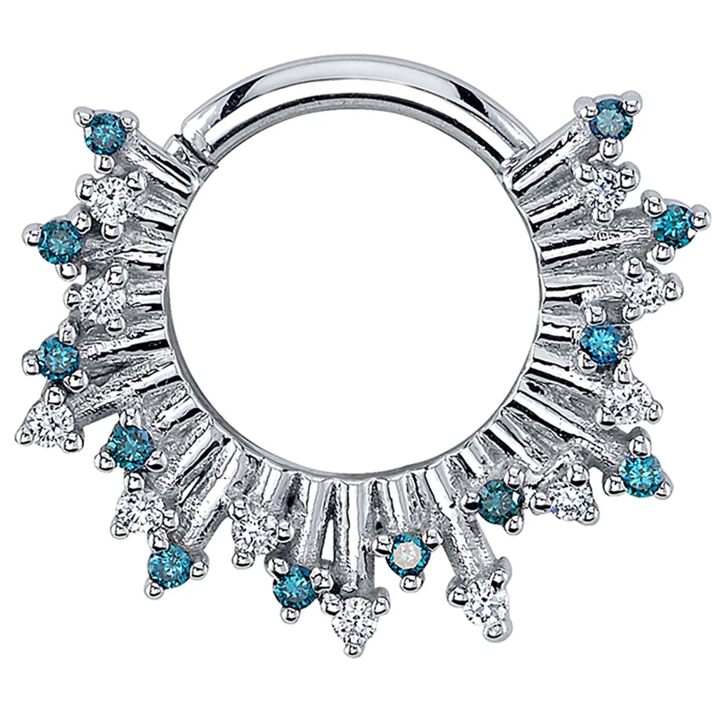"Frozen" Hinge Ring in Gold with Ocean Blue Diamond & White Diamond - Image 2