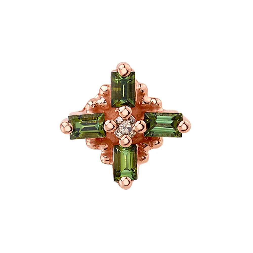 "Gaia" Threaded End in Gold with Green Tourmaline & Champagne Sapphire - Image 2