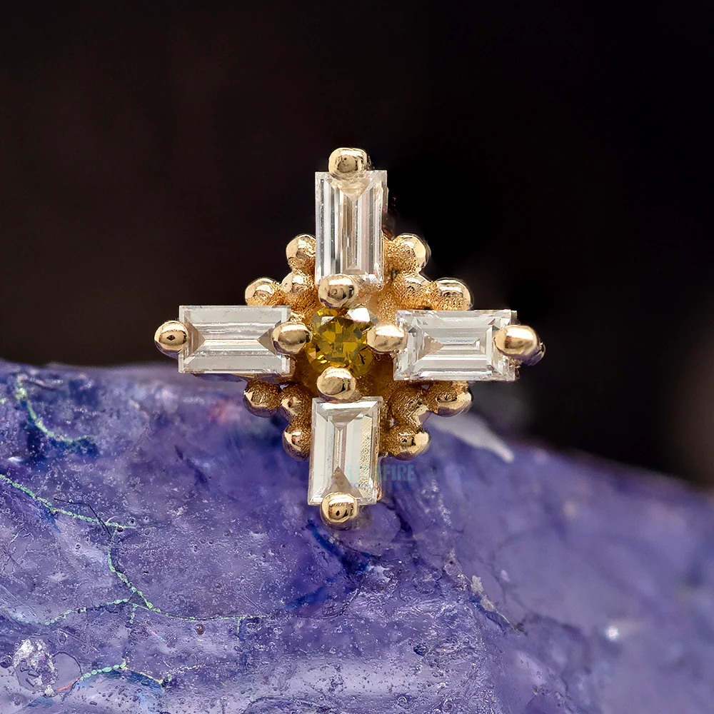 "Gaia" Threaded End in Gold with White Diamond & Golden Yellow Diamond - Image 2