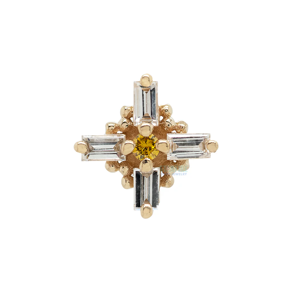 "Gaia" Threaded End in Gold with White Diamond & Golden Yellow Diamond - Image 3