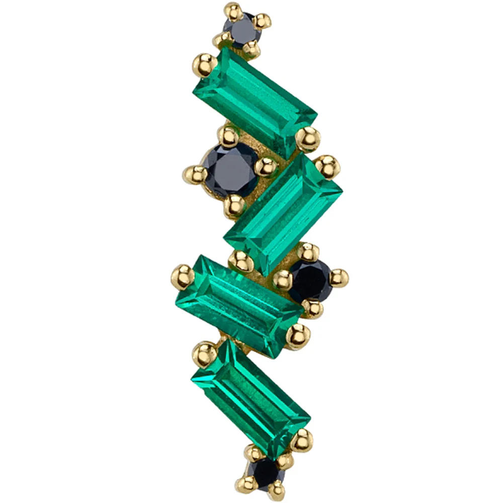 "Genesis" Threaded End in Gold & Platinum with Chatham Emerald & Black Diamonds