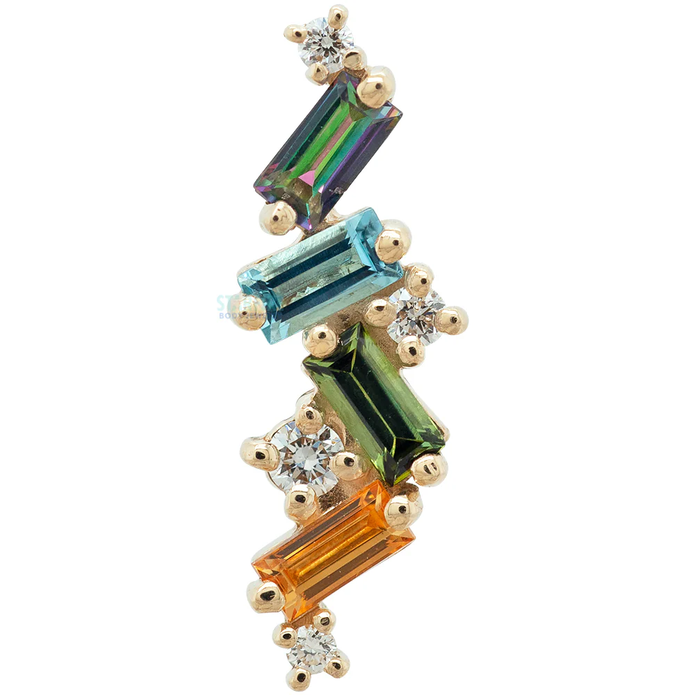 "Genesis" Threaded End in Gold with Mystic Topaz, Swiss Blue Topaz, Green Tourmaline, Honey Topaz & Diamonds - Image 3