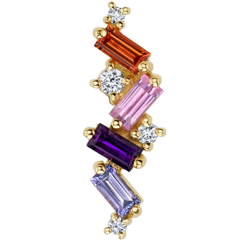 "Genesis" Threaded End in Gold with Orange Sapphire, Pink Sapphire, Amethyst, Tanzanite & Diamonds - Image 2