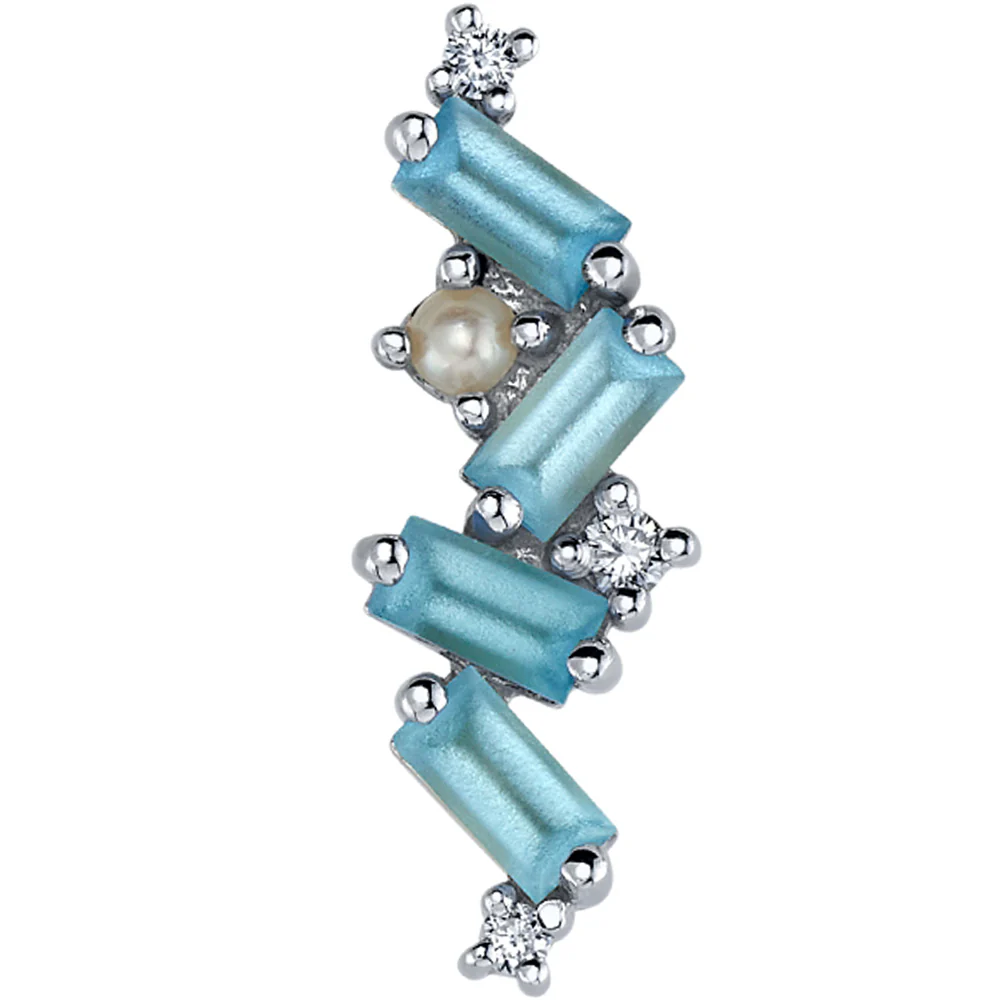 "Genesis" Threaded End in Gold & Platinum with Sandblasted Swiss Blue Topaz, Diamond & Pearl - Image 2