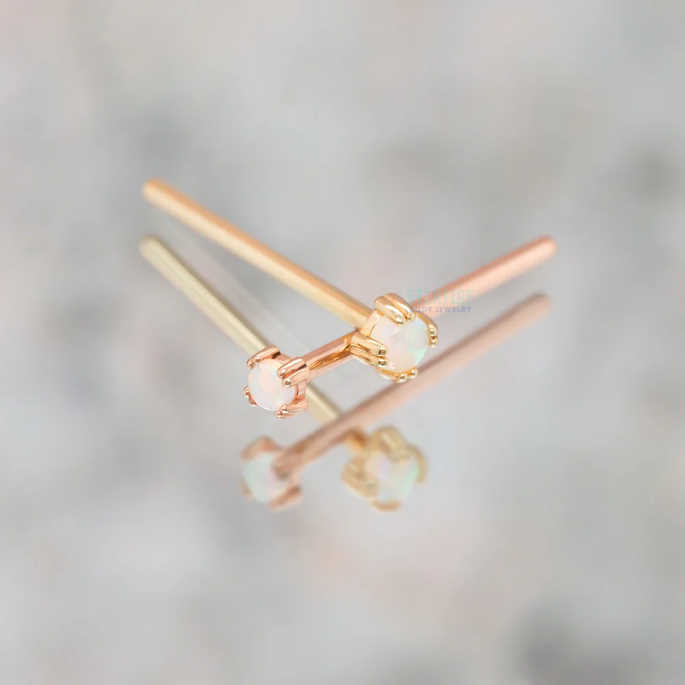 Genuine White Opal Cabochon Prong Set Nostril Screw in Gold & Platinum - Image 2