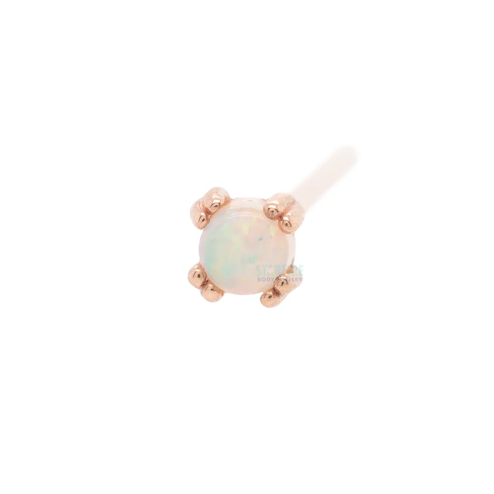 Genuine White Opal Cabochon Prong Set Nostril Screw in Gold & Platinum - Image 3