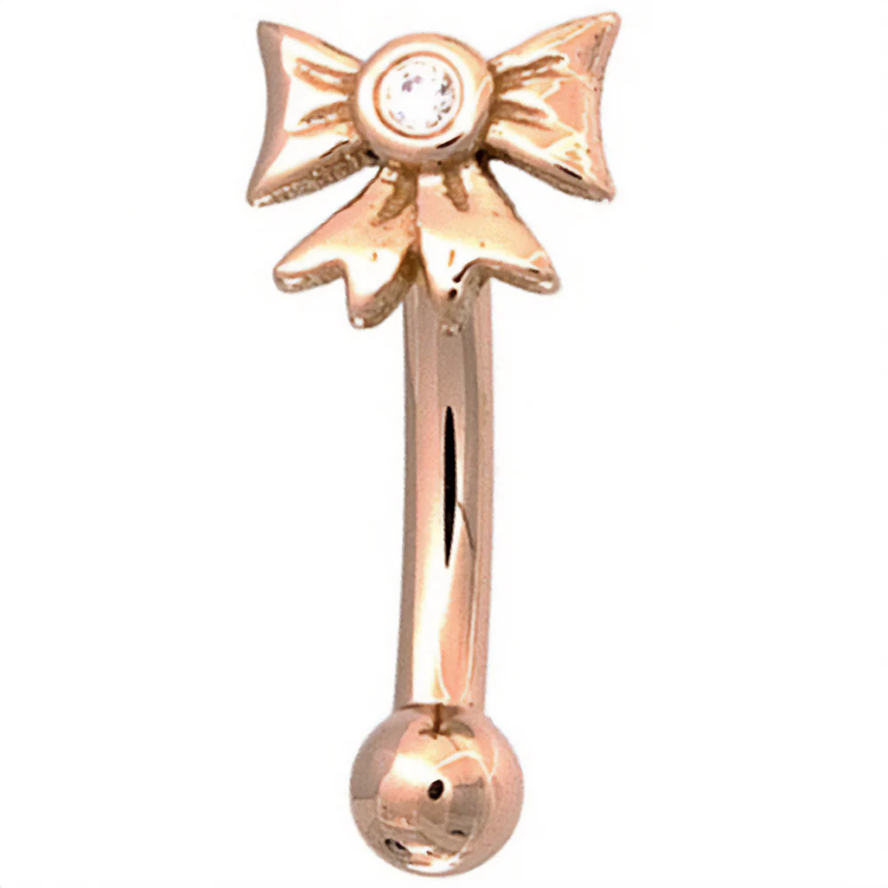Gift Bow Gold Curved Barbell with White CZ - Image 2