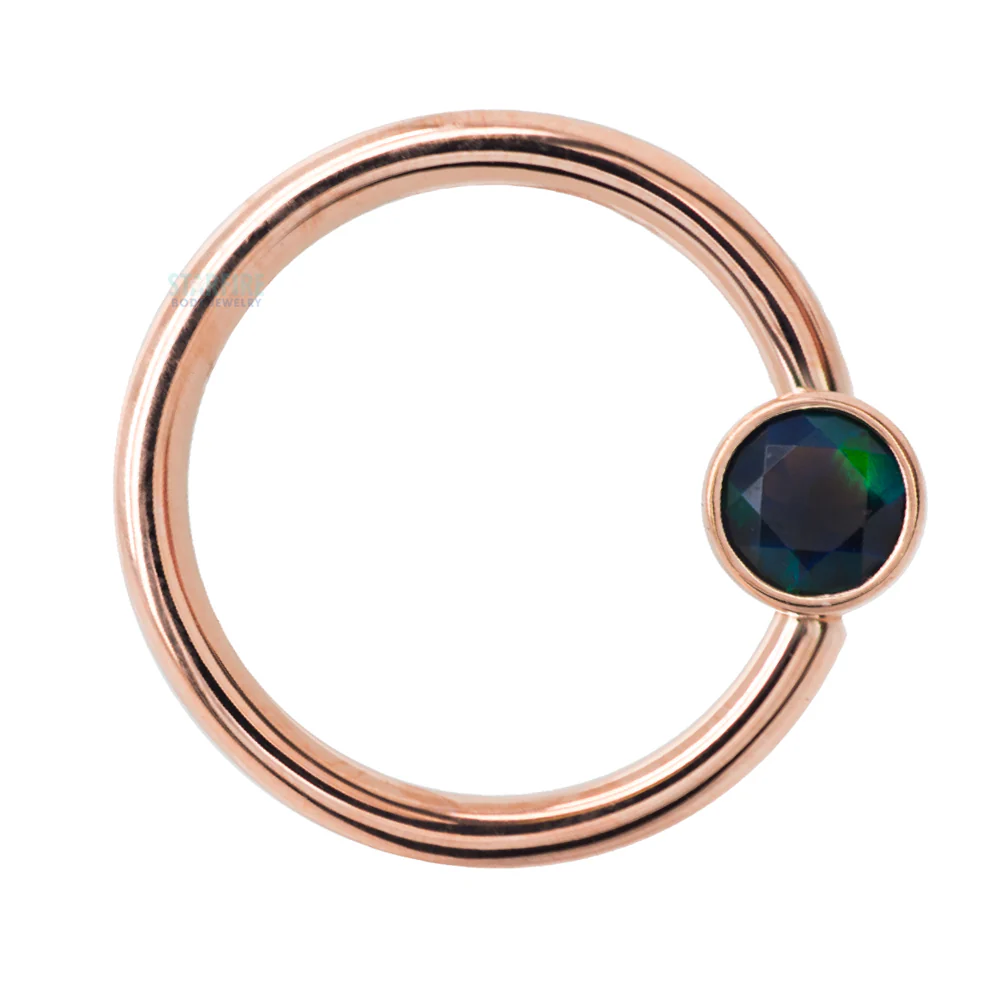 Gold Captive Bead Ring (CBR) with Bezel-set Faceted Black Opal Captive Bead - Image 2