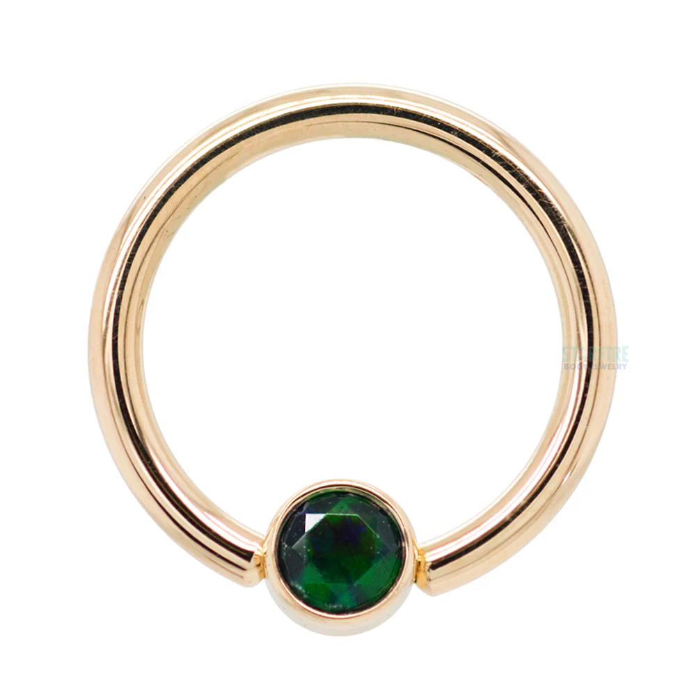 Gold Captive Bead Ring (CBR) with Bezel-set Faceted Black Opal Captive Bead - Image 3