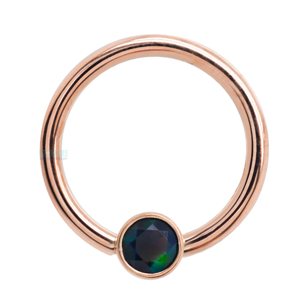 Gold Captive Bead Ring (CBR) with Bezel-set Faceted Black Opal Captive Bead - Image 4