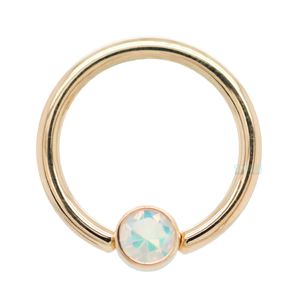 Gold Captive Bead Ring (CBR) with Bezel-set Faceted Water Opal Captive Bead - Image 3