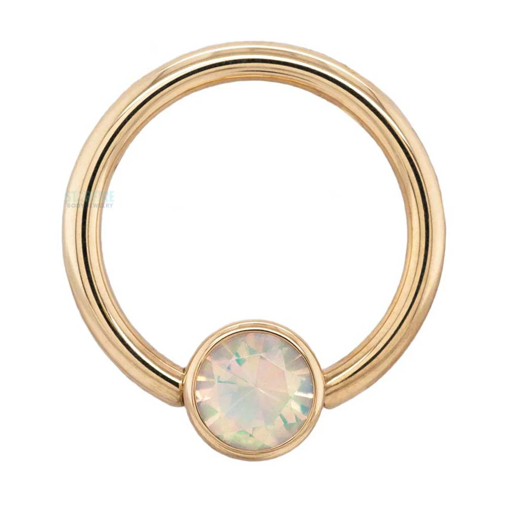 Gold Captive Bead Ring (CBR) with Bezel-set Faceted Water Opal Captive Bead - Image 4