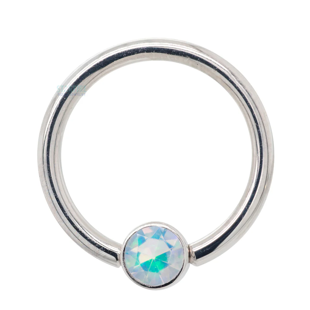 Gold Captive Bead Ring (CBR) with Bezel-set Faceted Water Opal Captive Bead - Image 5