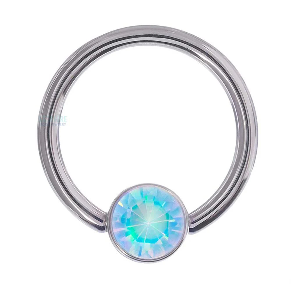 Gold Captive Bead Ring (CBR) with Bezel-set Faceted Water Opal Captive Bead - Image 6