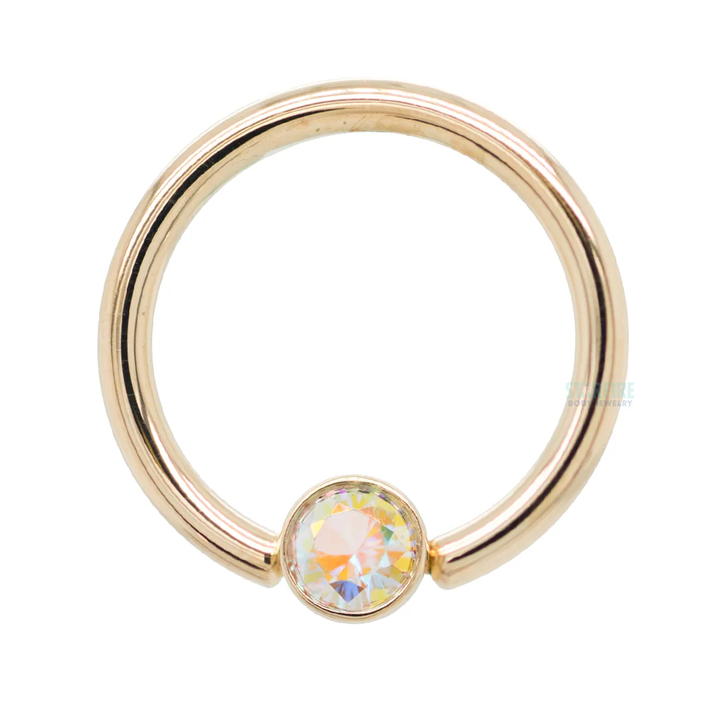 Gold Captive Bead Ring (CBR) with Bezel-set Mercury Mist Topaz Captive Bead - Image 2
