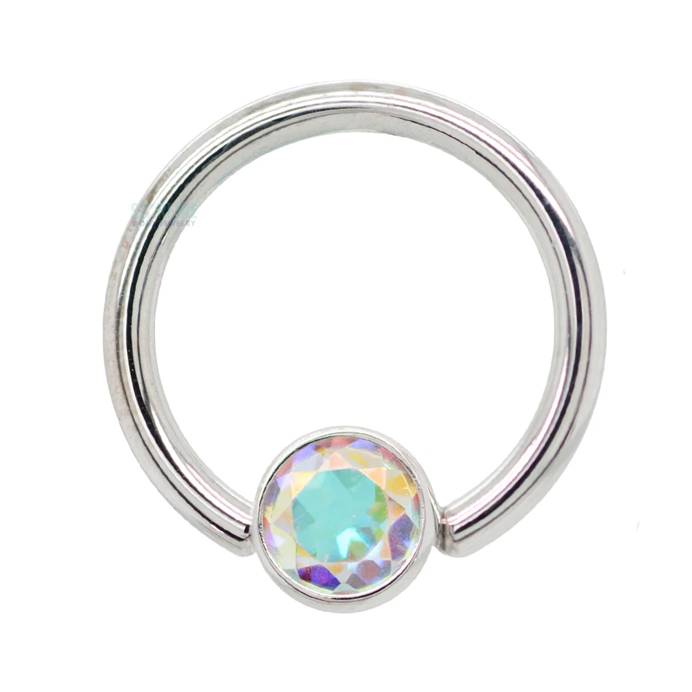 Gold Captive Bead Ring (CBR) with Bezel-set Mercury Mist Topaz Captive Bead - Image 3