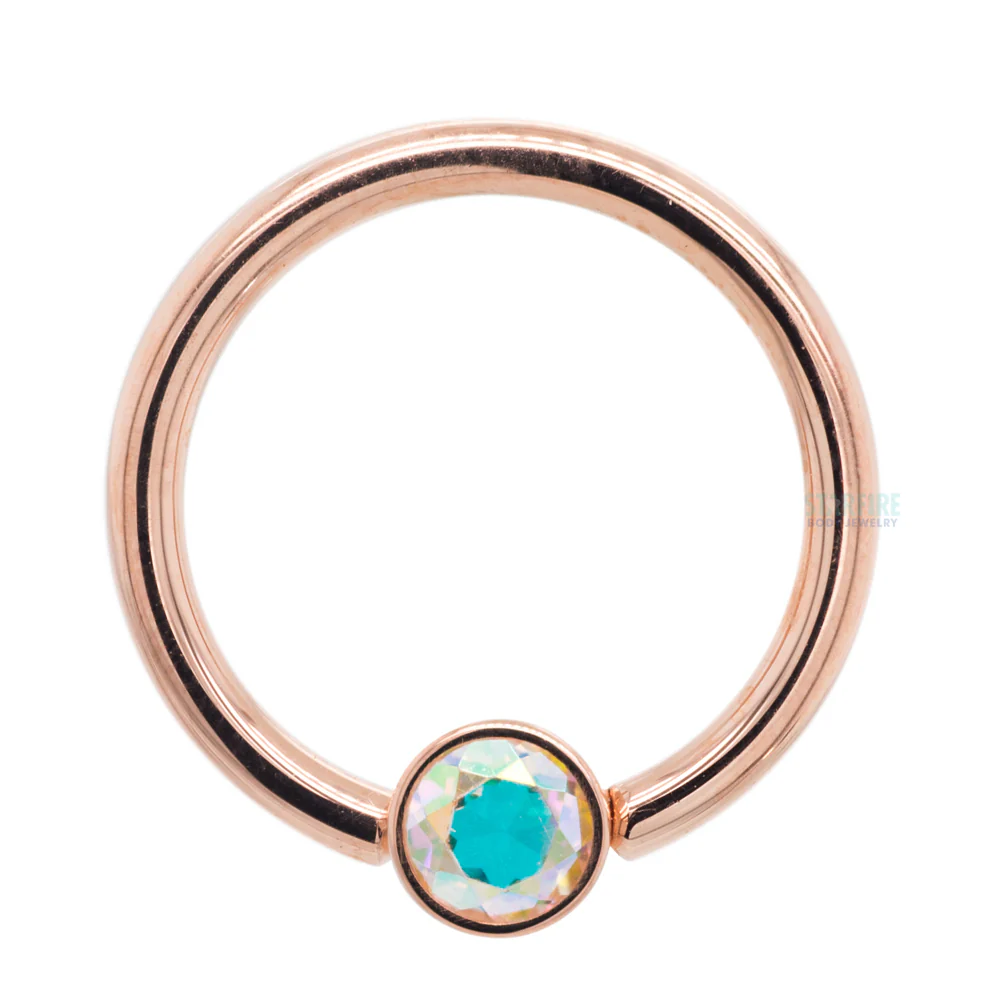 Gold Captive Bead Ring (CBR) with Bezel-set Mercury Mist Topaz Captive Bead - Image 4