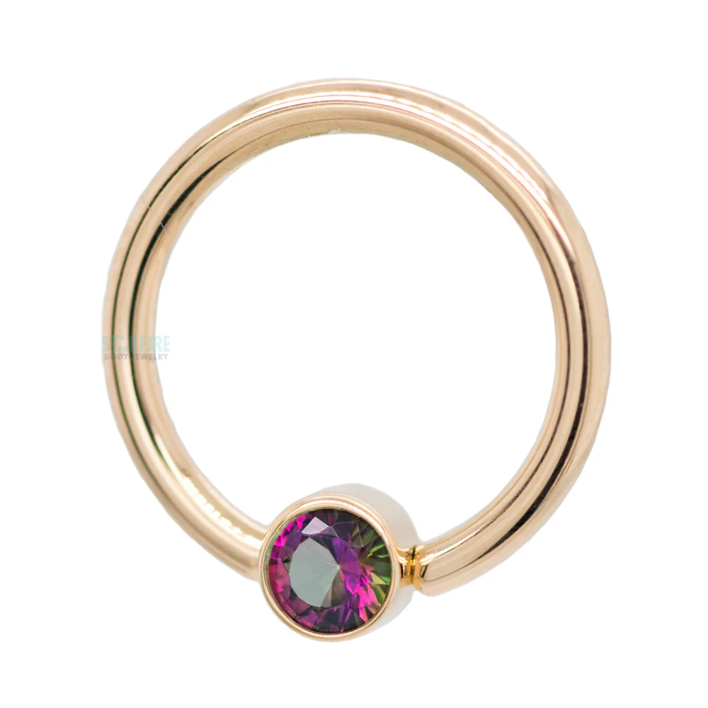 Gold Captive Bead Ring (CBR) with Bezel-set Mystic Topaz Captive Bead - Image 2