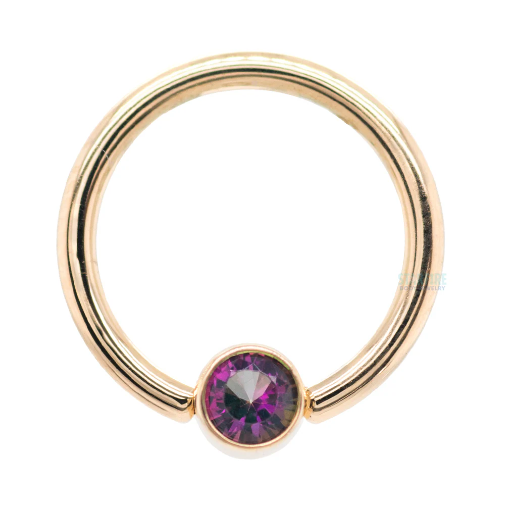 Gold Captive Bead Ring (CBR) with Bezel-set Mystic Topaz Captive Bead - Image 3