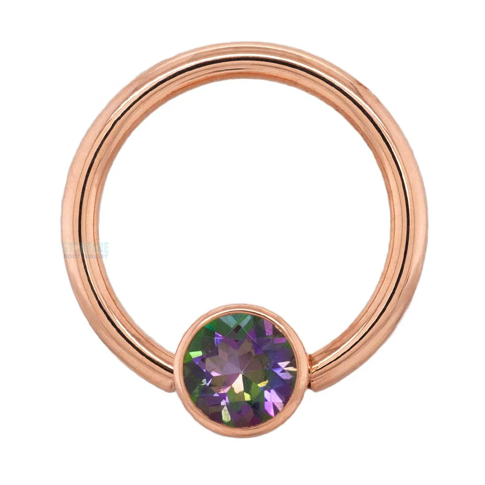 Gold Captive Bead Ring (CBR) with Bezel-set Mystic Topaz Captive Bead - Image 4