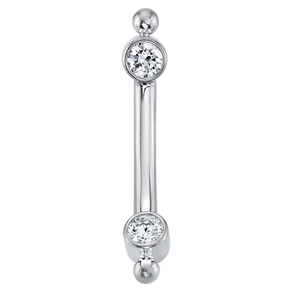 Gold Curved Barbell with DIAMONDS in Forward Facing Bezels & Bead Accents - Image 3