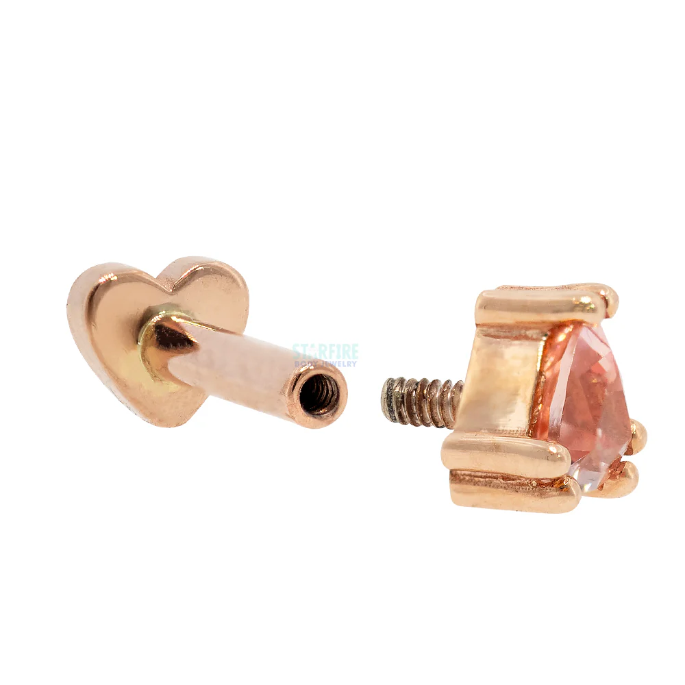 Gold & Platinum Threaded Flatback / Labret Post / Straight Barbell End with Fixed Flat Heart - Image 2