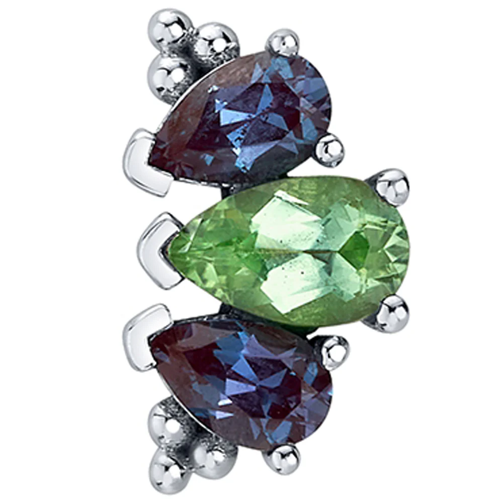 "Graduated 3 Gem Pear Panaraya" Threaded End in Gold with Chatham Alexandrite & Seafoam Tourmaline - Image 2