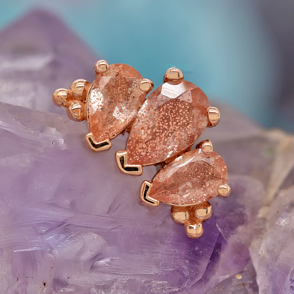 "Graduated 3 Gem Pear Panaraya" Threaded End in Gold with Oregon Sunstones - Image 2